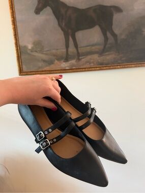Old Navy Black Double-Strap Pointed Mary Jane Flats